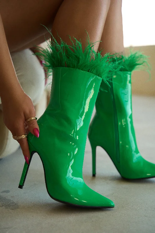 Yovanna Feather Ankle Boots - Green