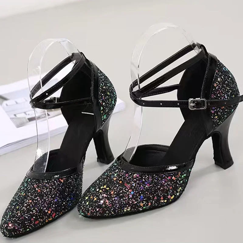 HW Women's Sparkling Glitter Customized Heels Ballroom Dance Shoes Modern Shoes