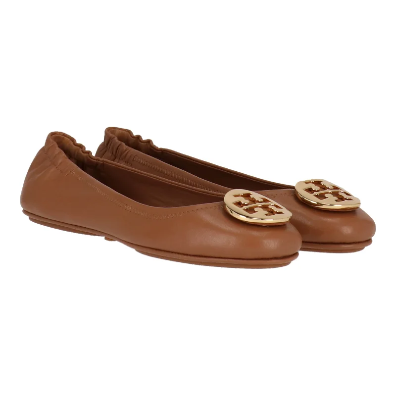 Tory Burch Womens Brown Minnie Travel Ballet With Metal Logo