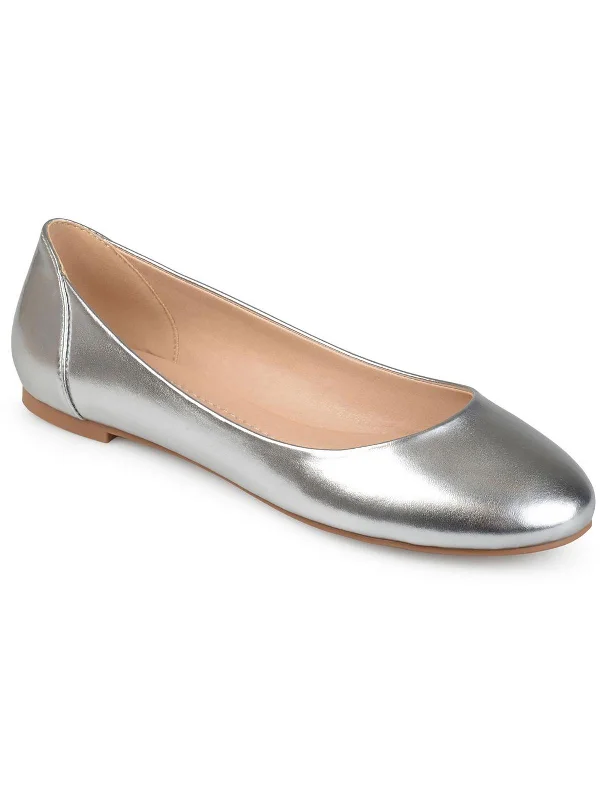 Womens Metallic Round Toe Ballet Flats