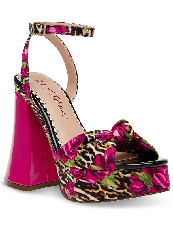 Brylie Womens Satin Floral Print Platform Sandals