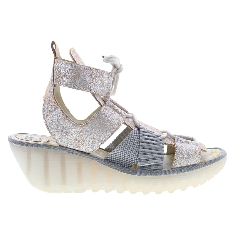 Mega Sale Fly London Yaca YACA413FLY-002 Womens Beige Leather  Wedges Sandals Shoes