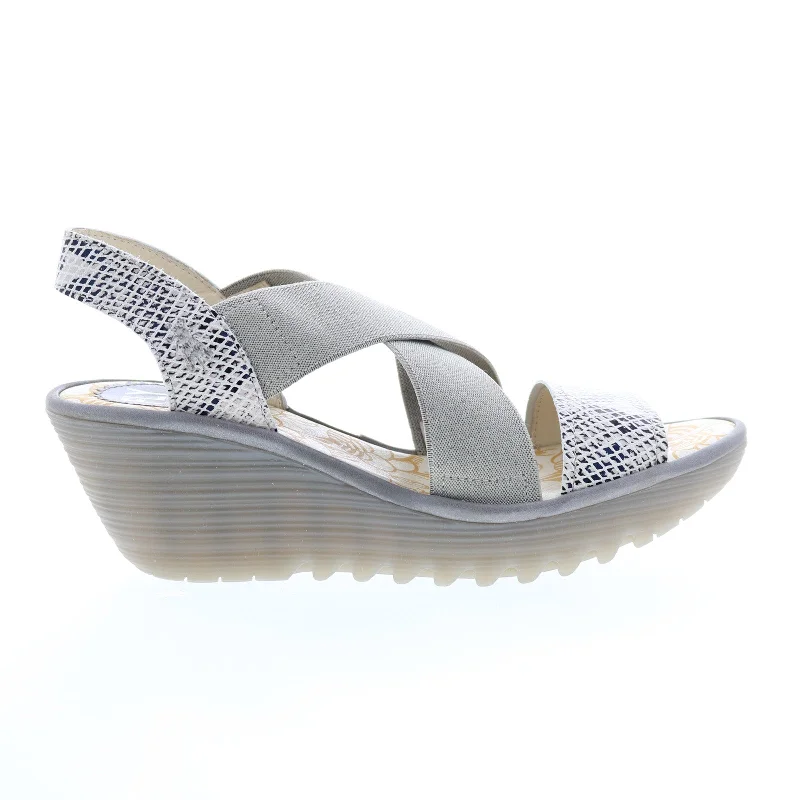 Online Only Fly London Yaji YAJI888FLY-010 Womens Gray Leather Wedges Sandals Shoes