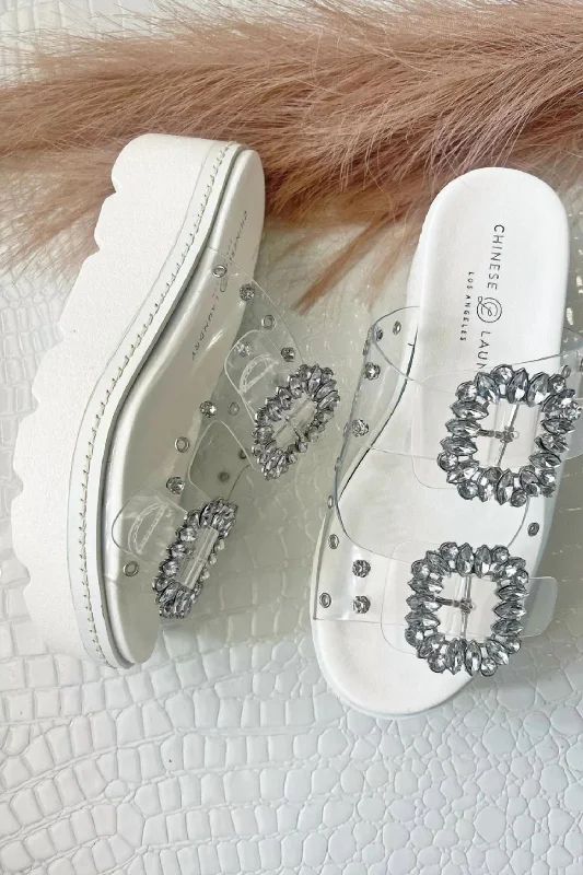 Season Finale Sale Surf Stone Platform Slide Sandal In Clear