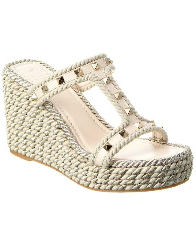 Weekend Offers That Impress Valentino Rockstud 90 Leather & Rope Wedge Sandal