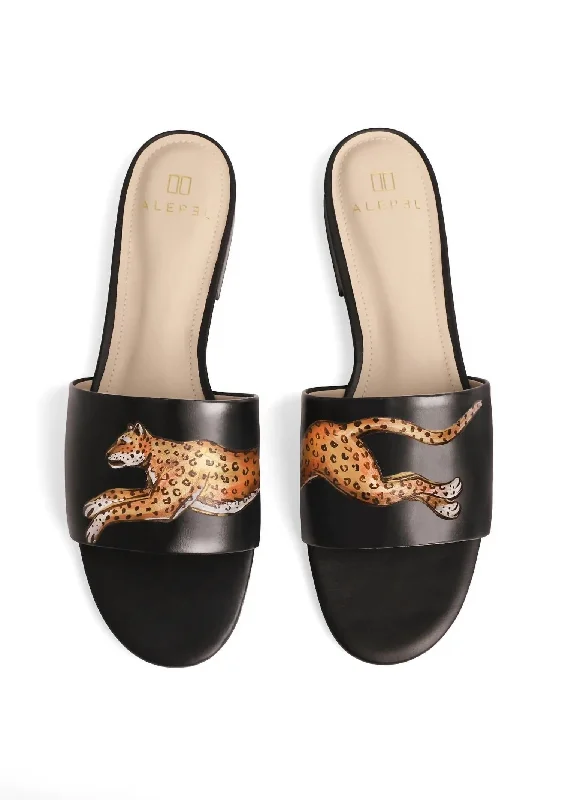 Women's Cheetah Slides In Black