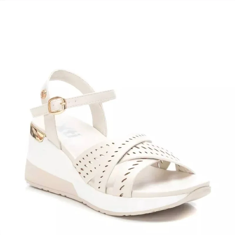 Limited Supply Women's Wedge Cross Strap Sandals In Light Beige