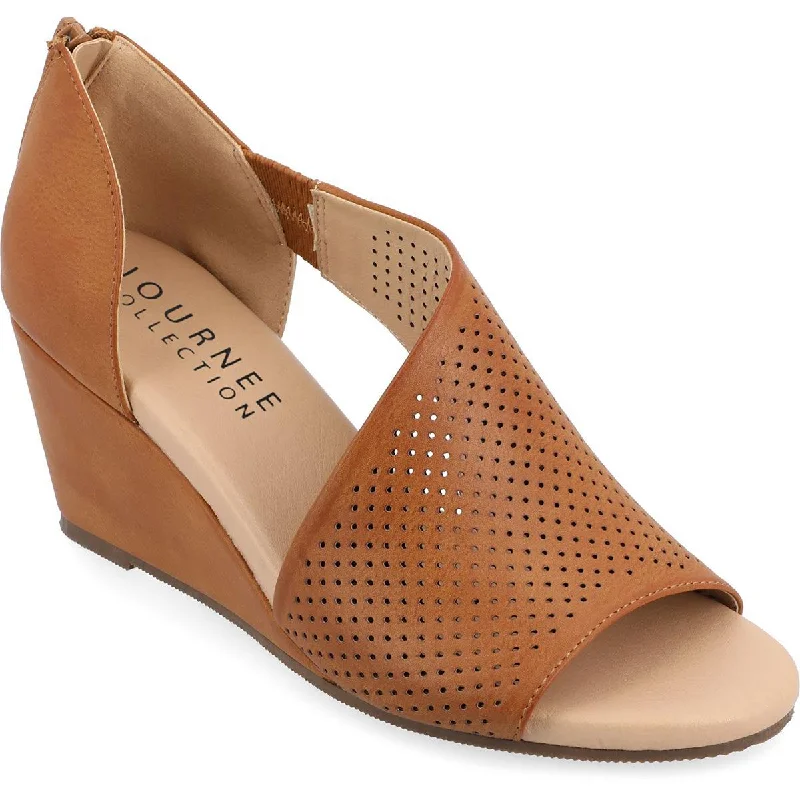 Womens Perforated Faux Suede Wedge Heels