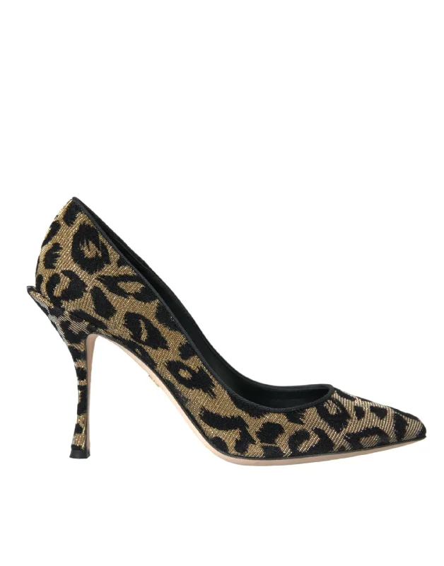 Dolce & Gabbana Black Gold Leopard Lurex Heels Pumps Women's Shoes