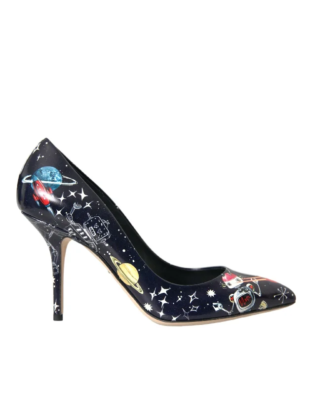 Dolce & Gabbana Blue Space Robot Leather Heels Pumps Women's Shoes