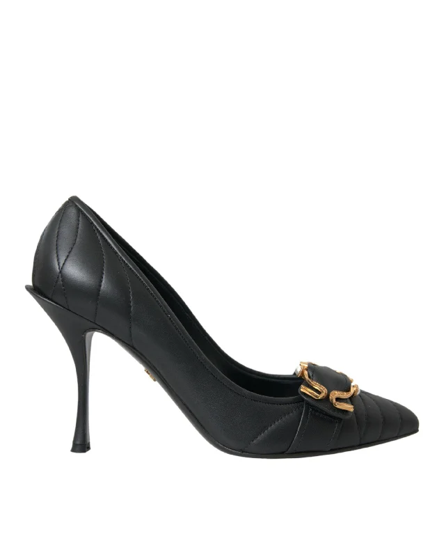 Dolce & Gabbana Black Devotion Leather Heels Pumps Women's Shoes