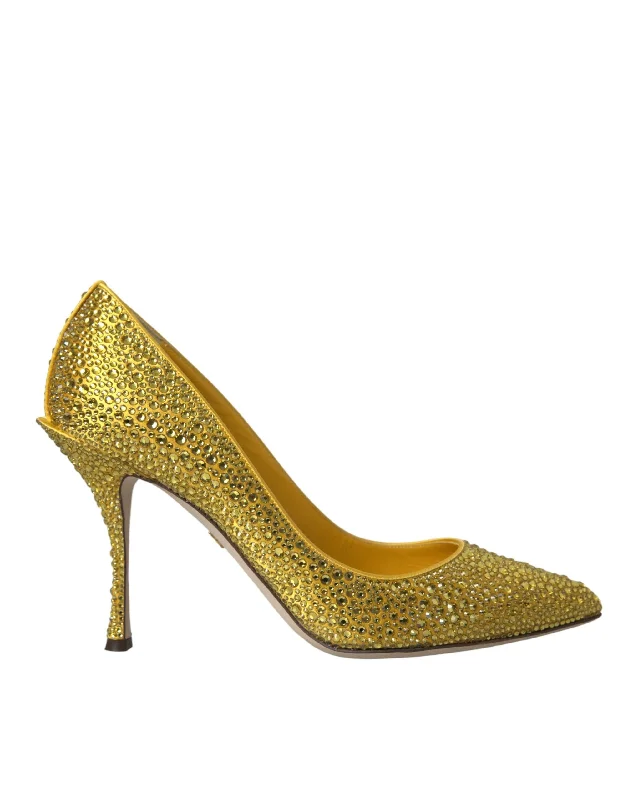 Dolce & Gabbana Yellow Strass Crystal Heels Pumps Women's Shoes