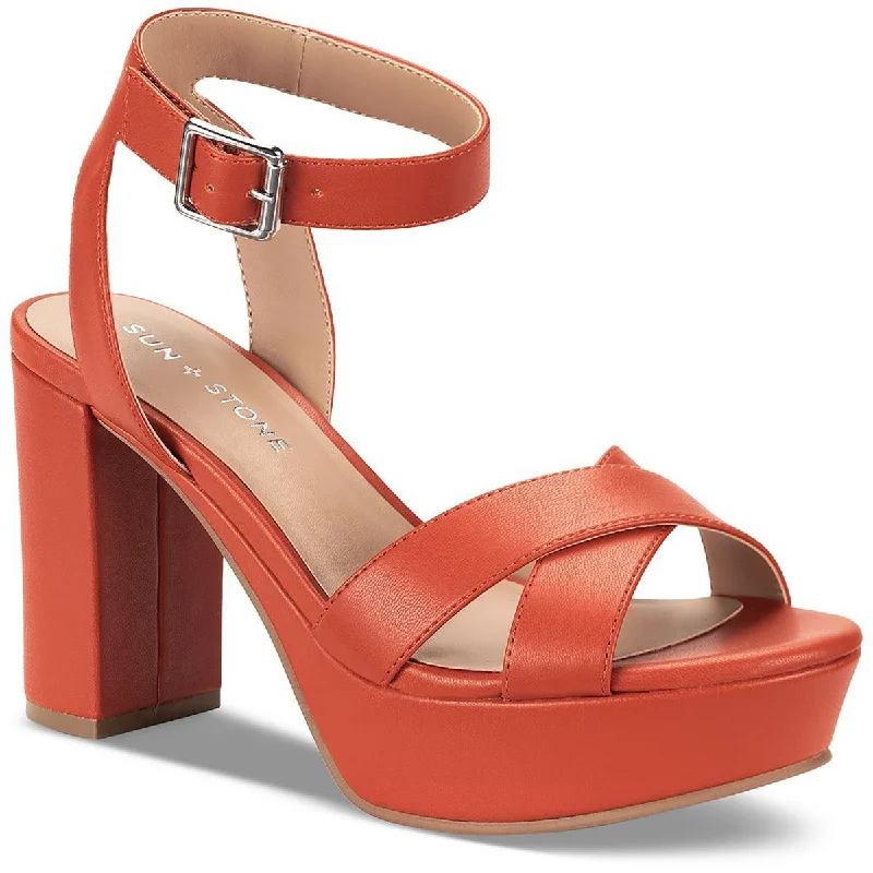 Womens Faux Leather Block Ankle Strap