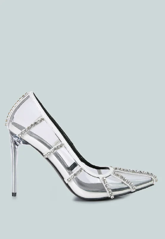 diamante clear high heel cage faux leathermps