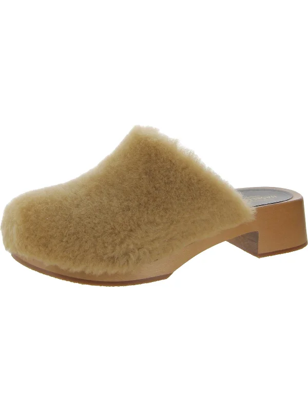 Fluff Clog Womens Leather Faux Fur Clogs