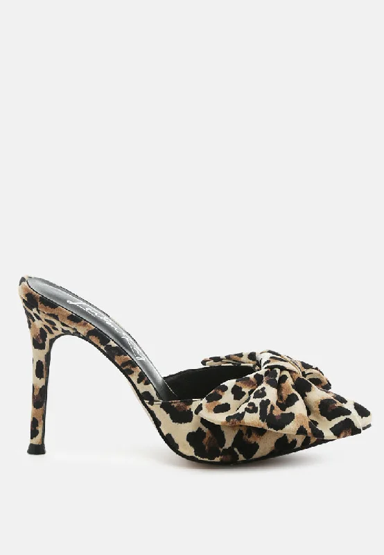 Exclusive Savings joelle high heel bow tie leopard print mules