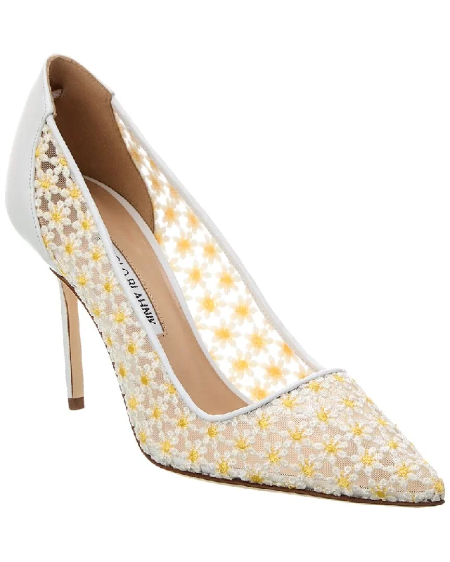 Manolo Blahnik BBLA 90 Lace & Satin Pump